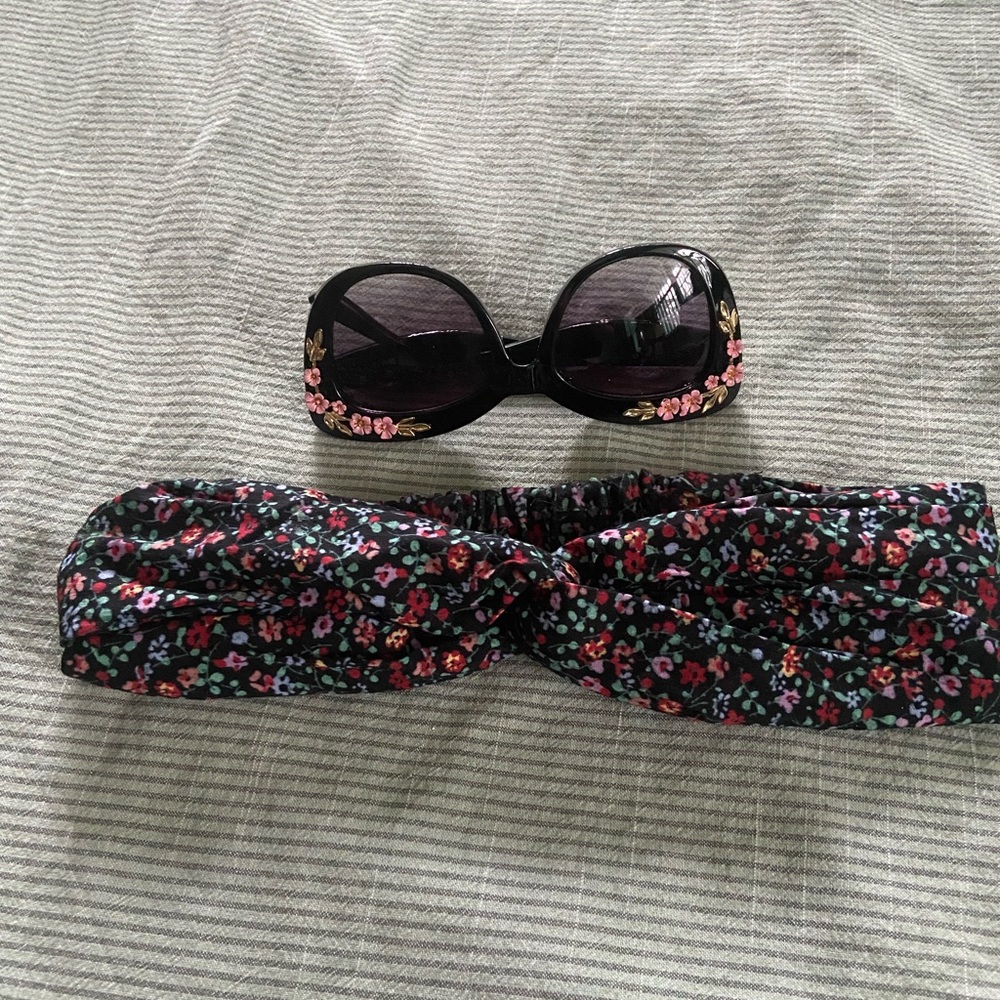 Torrid Black Floral Sunglasses and Headband Set